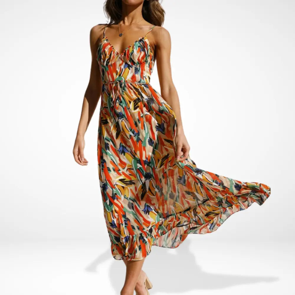 Yamy | Vestido midi estampado con tirantes