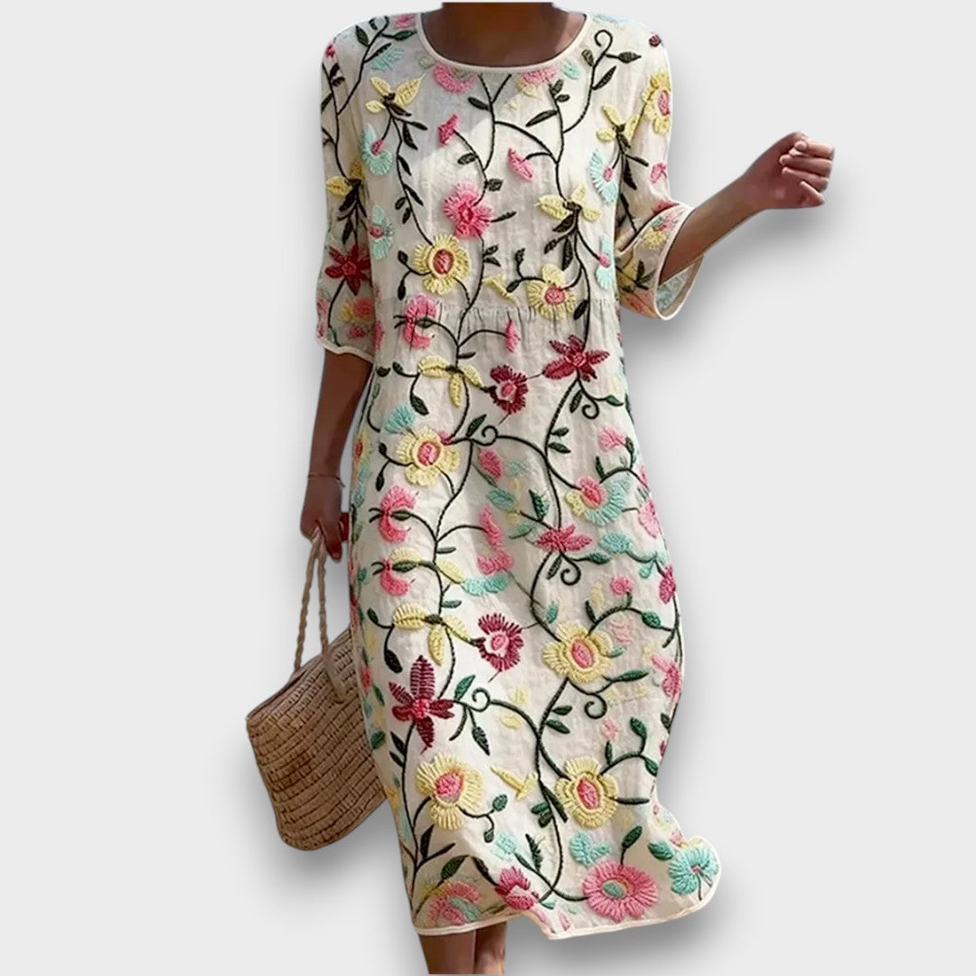 Arel | Vestido maxi con estampado floral y escote redondo