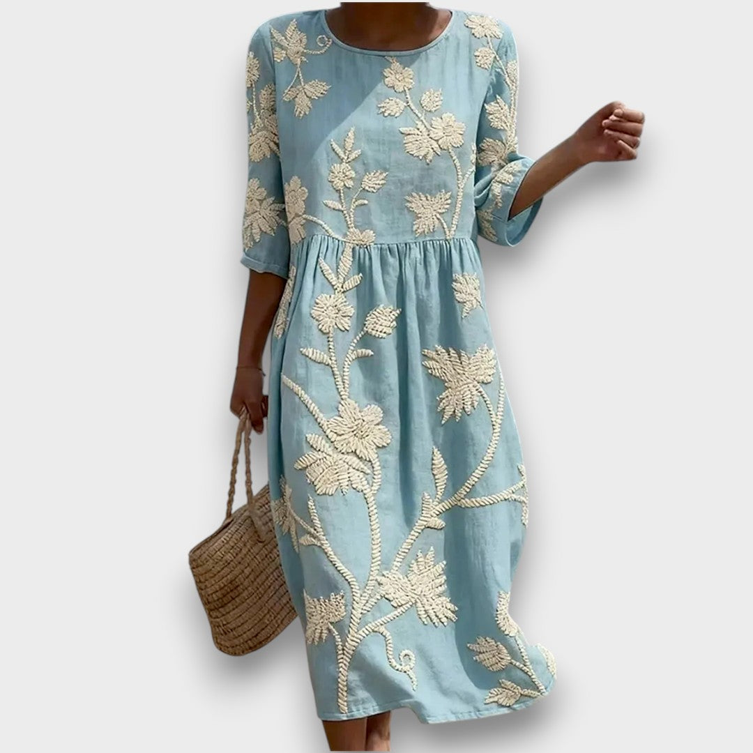 Nima | Vestido Midi con Estampado de Plantas y Flores