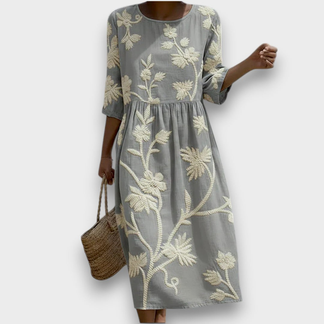 Eira | Vestido midi con estampado de plantas y flores
