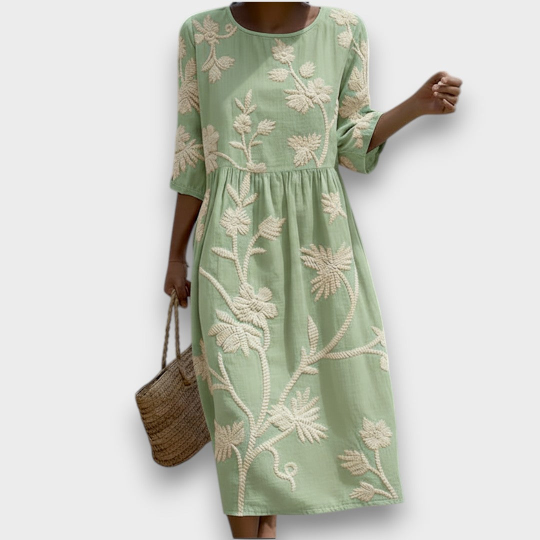 Lira | Vestido midi con estampado de plantas y flores