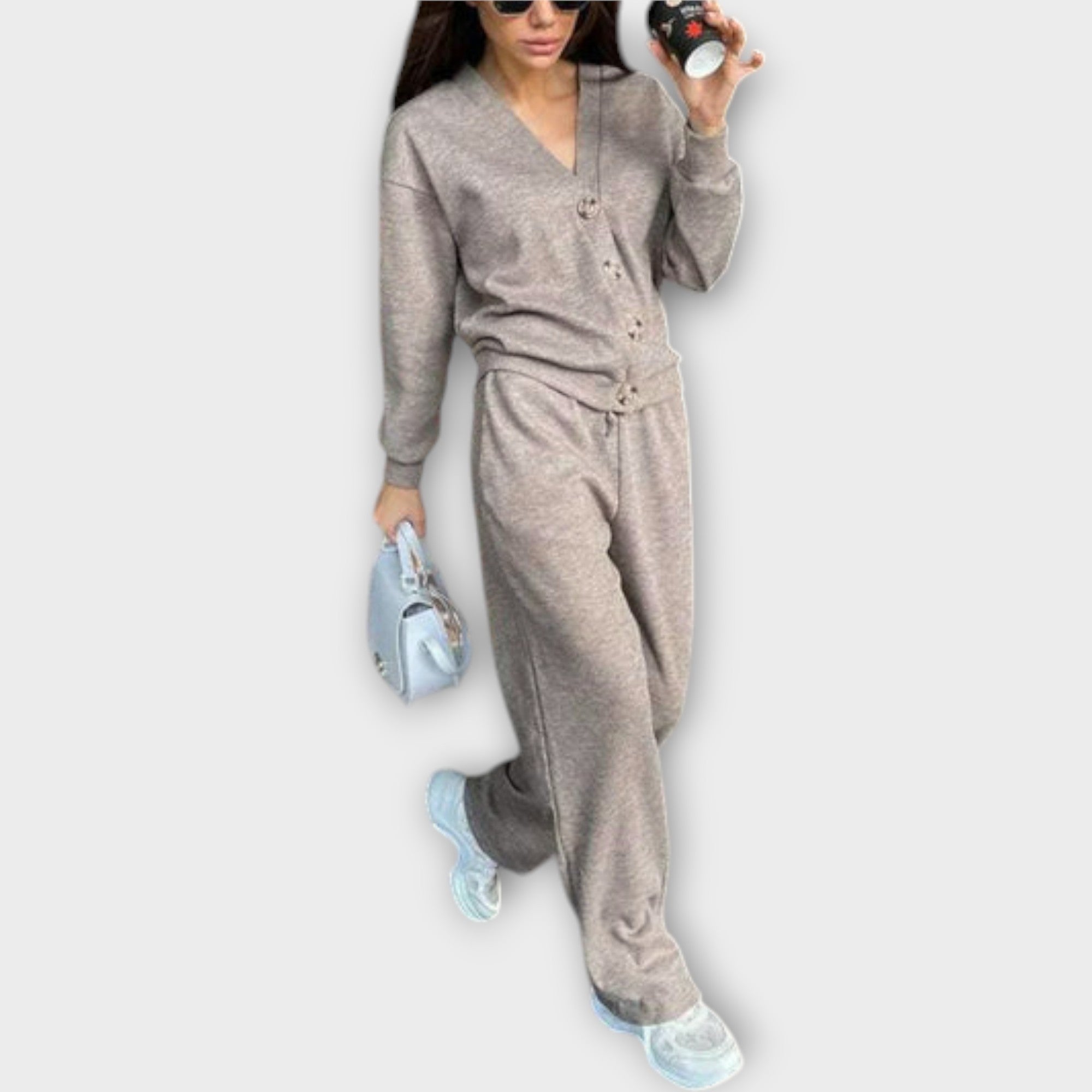 Hedviga - Conjunto de abrigo y pantalones de punto