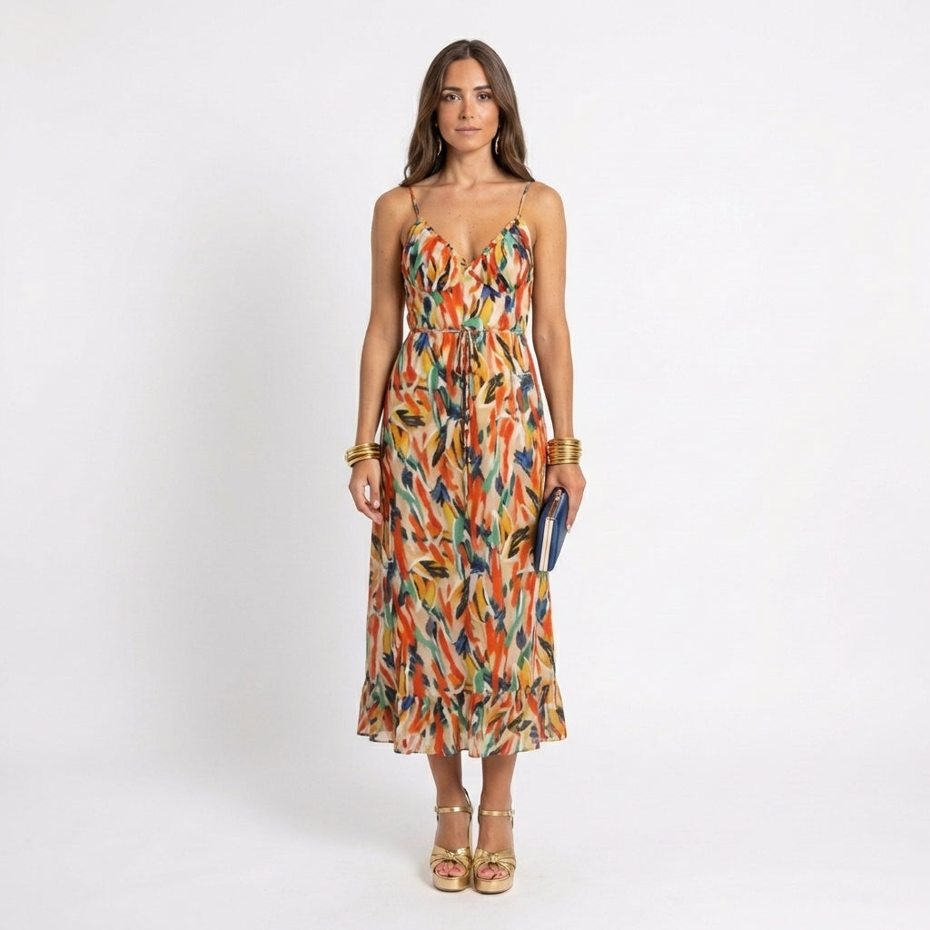 Yamy | Vestido midi estampado con tirantes