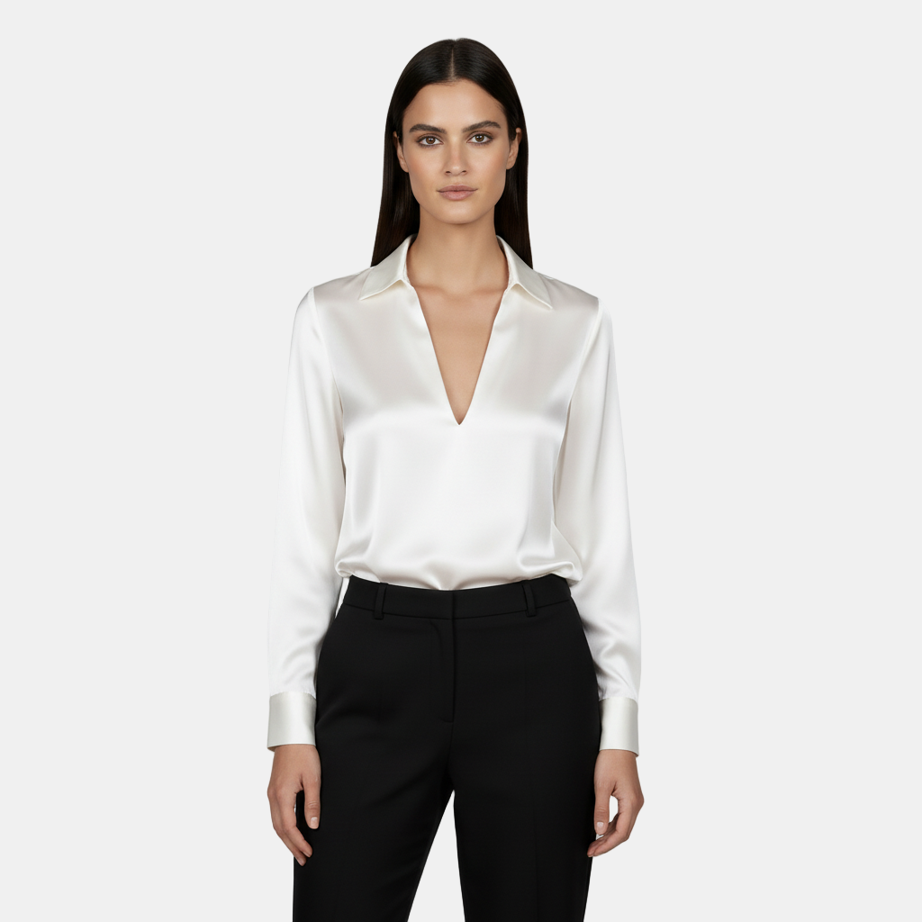 Camisa Manga Larga Mujer - Escote V, Elegante