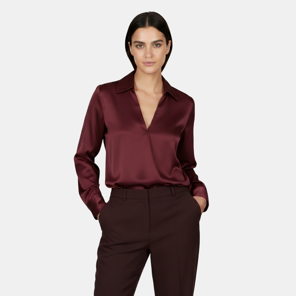 Camisa Manga Larga Mujer - Escote V, Elegante