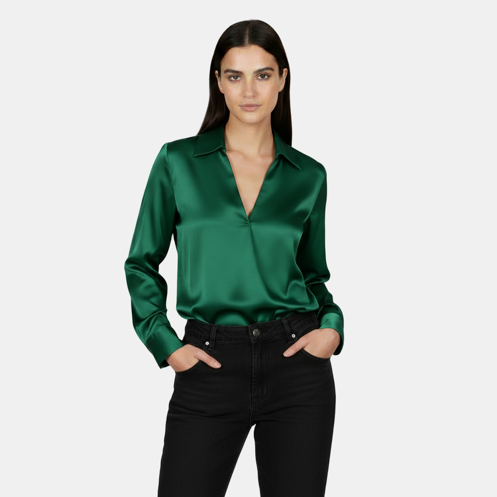 Camisa Manga Larga Mujer - Escote V, Elegante