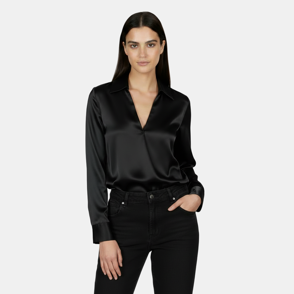 Camisa Manga Larga Mujer - Escote V, Elegante