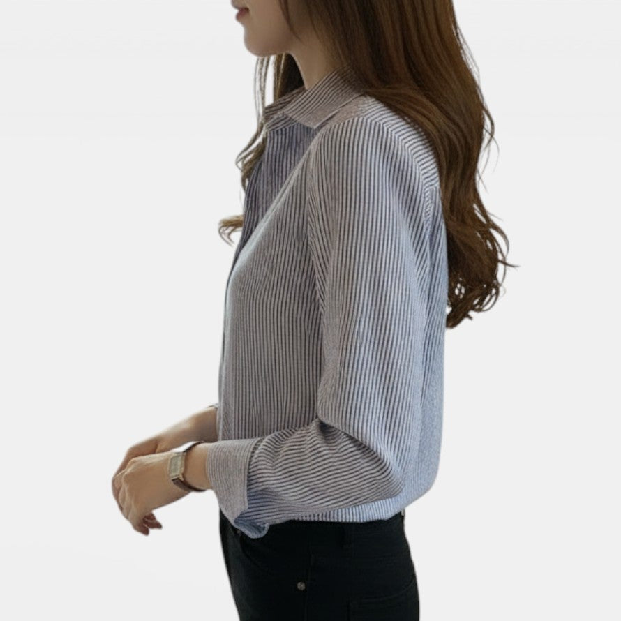 Camisa Casual de Rayas Estilo Coreano para Mujer