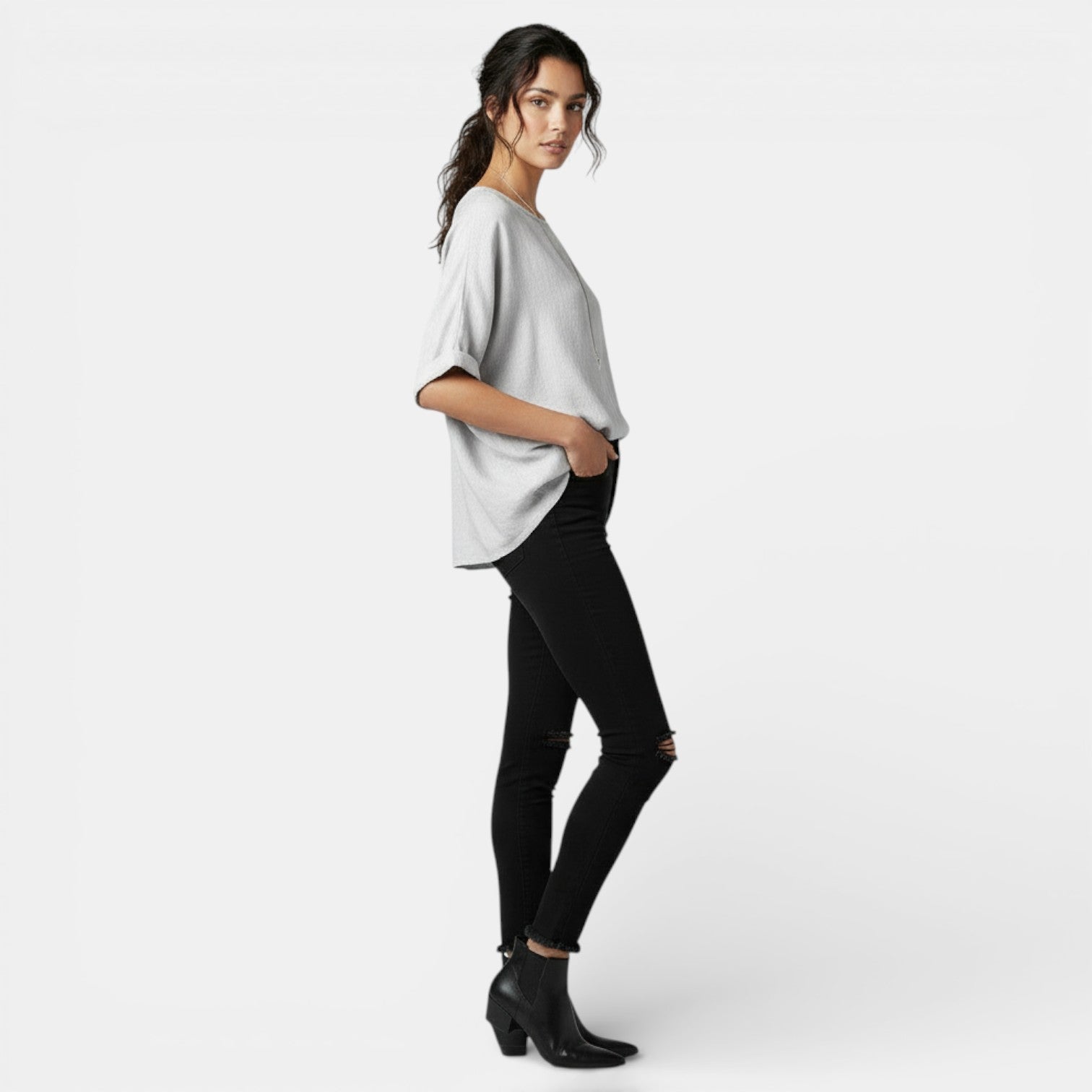 Camiseta Mujer Algodón y Lino Manga Larga Suelta Primavera