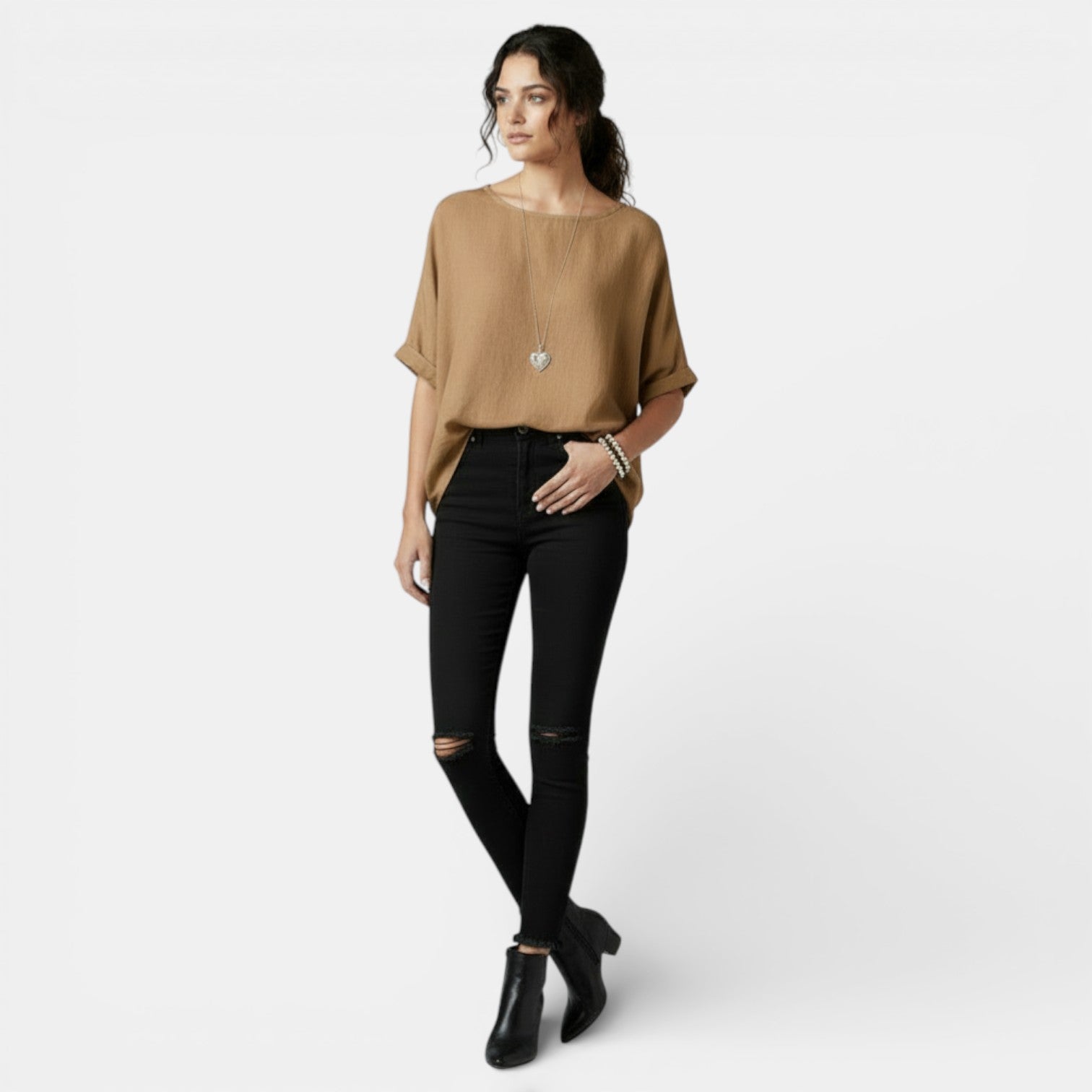 Camiseta Mujer Algodón y Lino Manga Larga Suelta Primavera