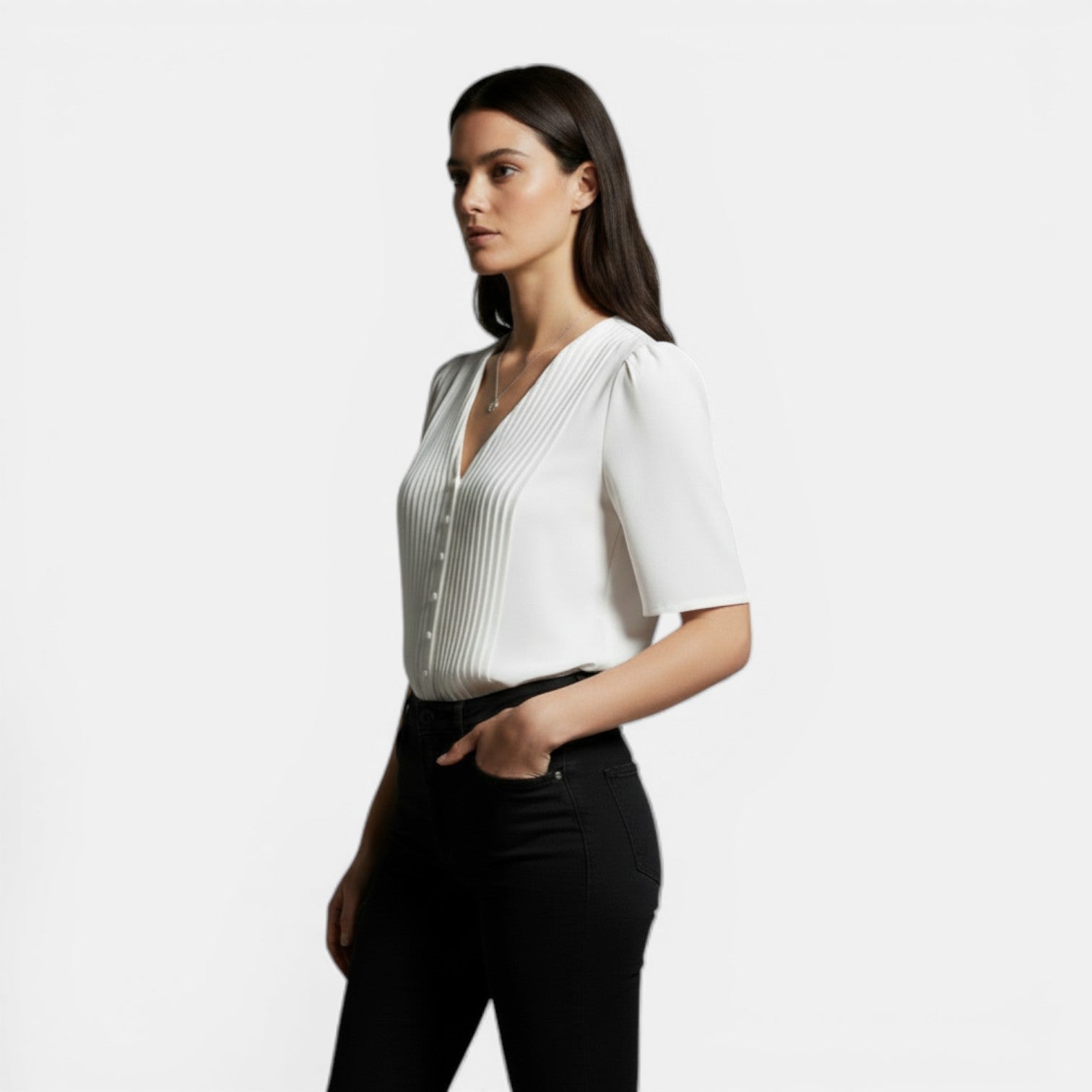 Blusa de Gasa Mujer Escote en V Manga Corta Elegante