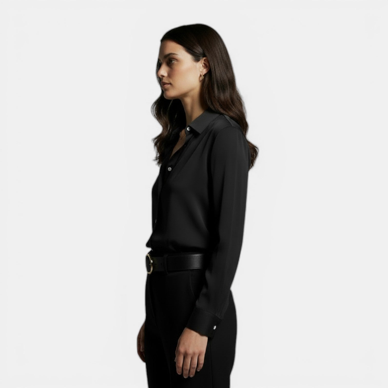 Camisa Mujer Holgada con Solapa y Botones Manga Larga