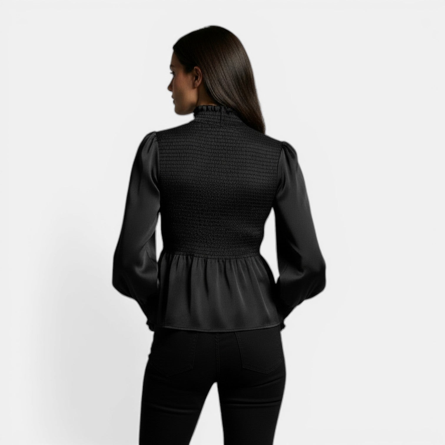 Camiseta Mujer Elegante Cuello Alto Manga Larga Casual