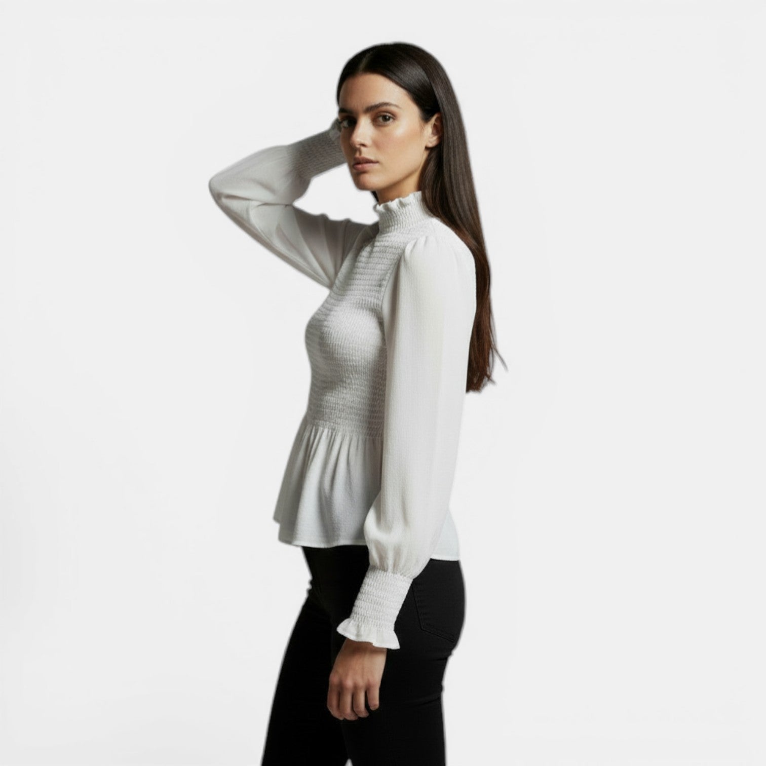 Camiseta Mujer Elegante Cuello Alto Manga Larga Casual