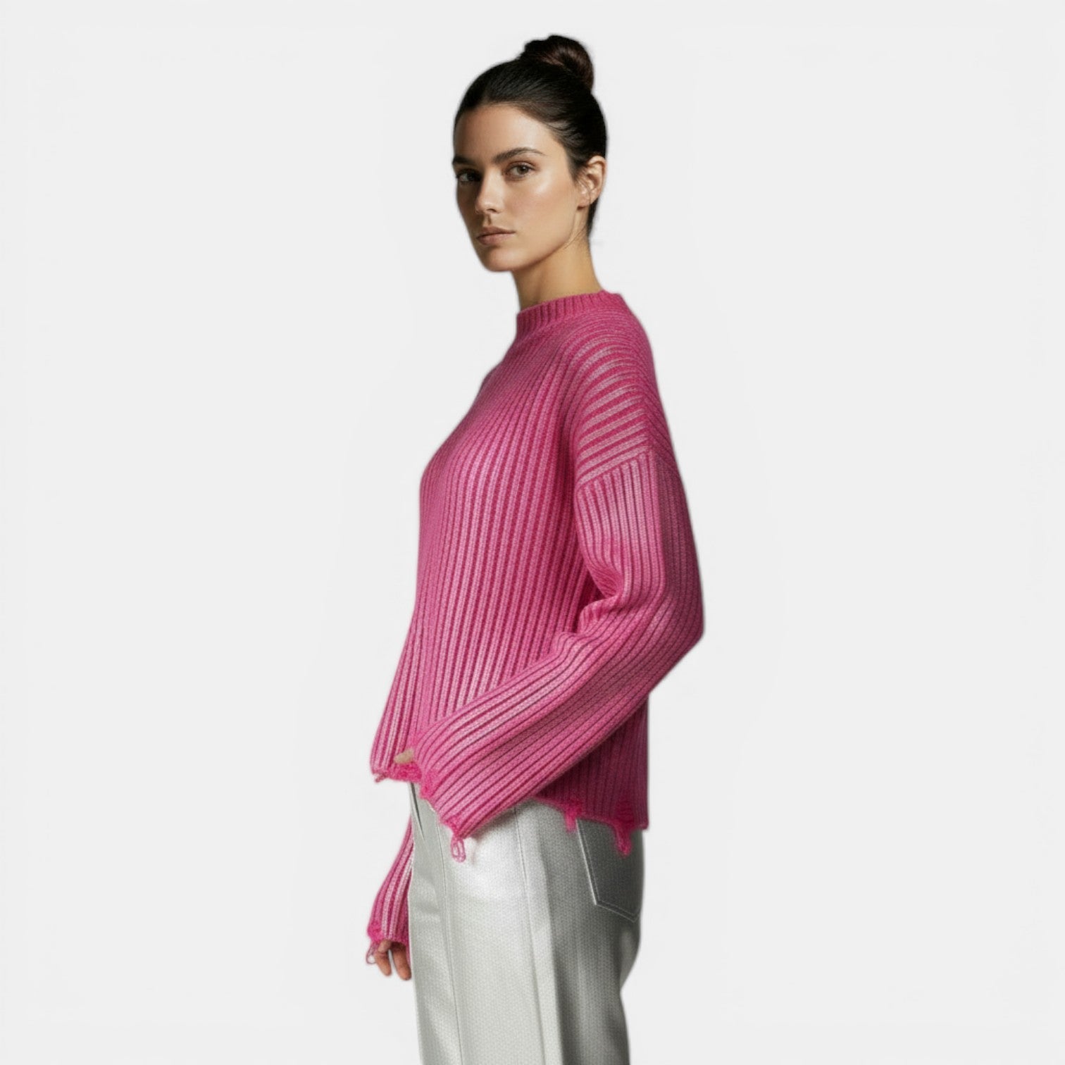 Top de Punto Mujer Corto Diseño Irregular Elegante