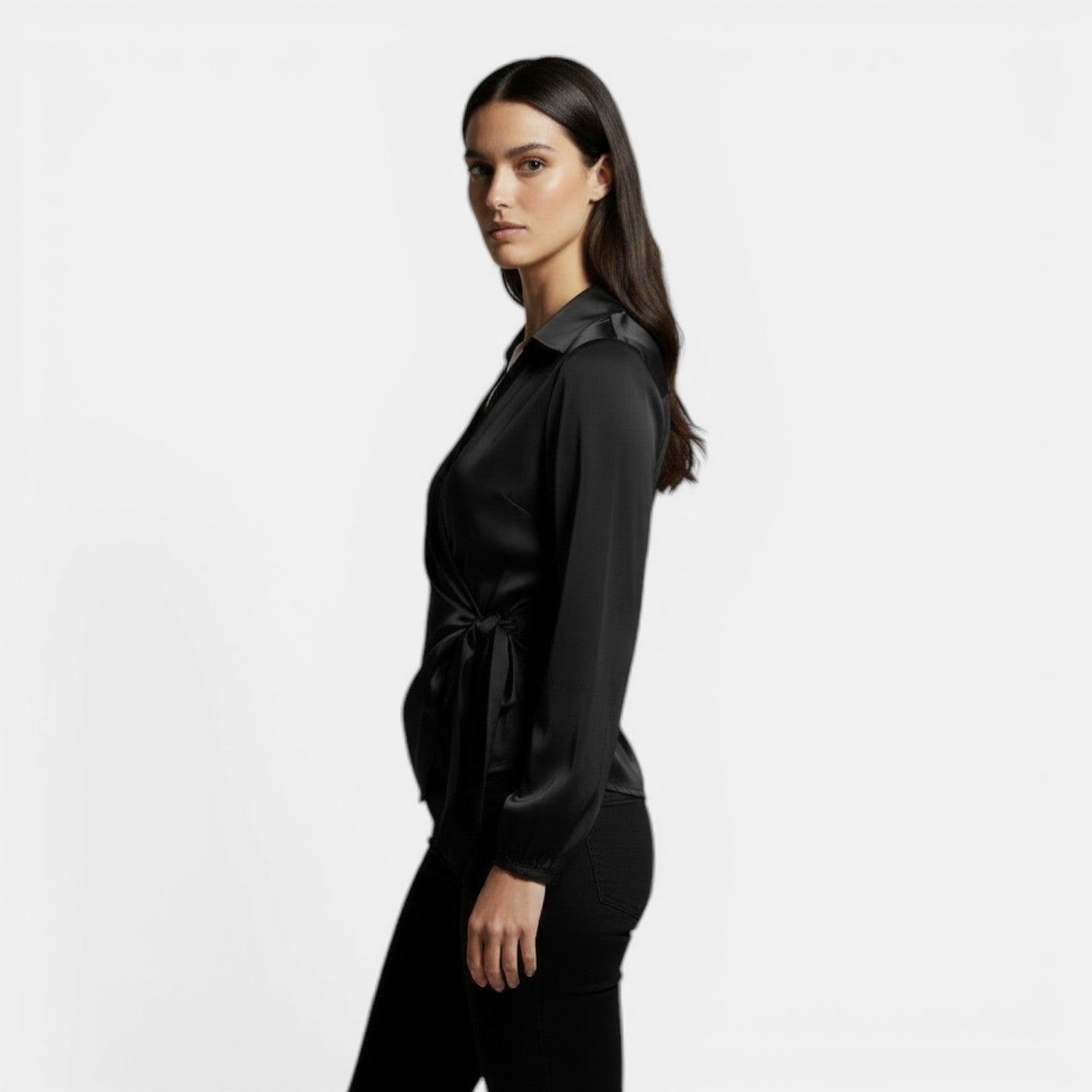 Blusa Satén Mujer Manga Larga Premium