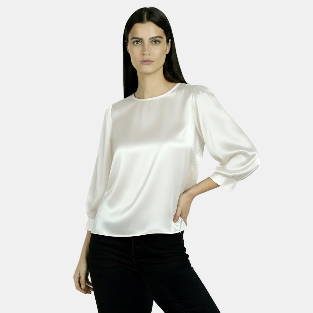 Blusa de Seda Satinada Para Mujer, Manga Corta - Camiseta Básica