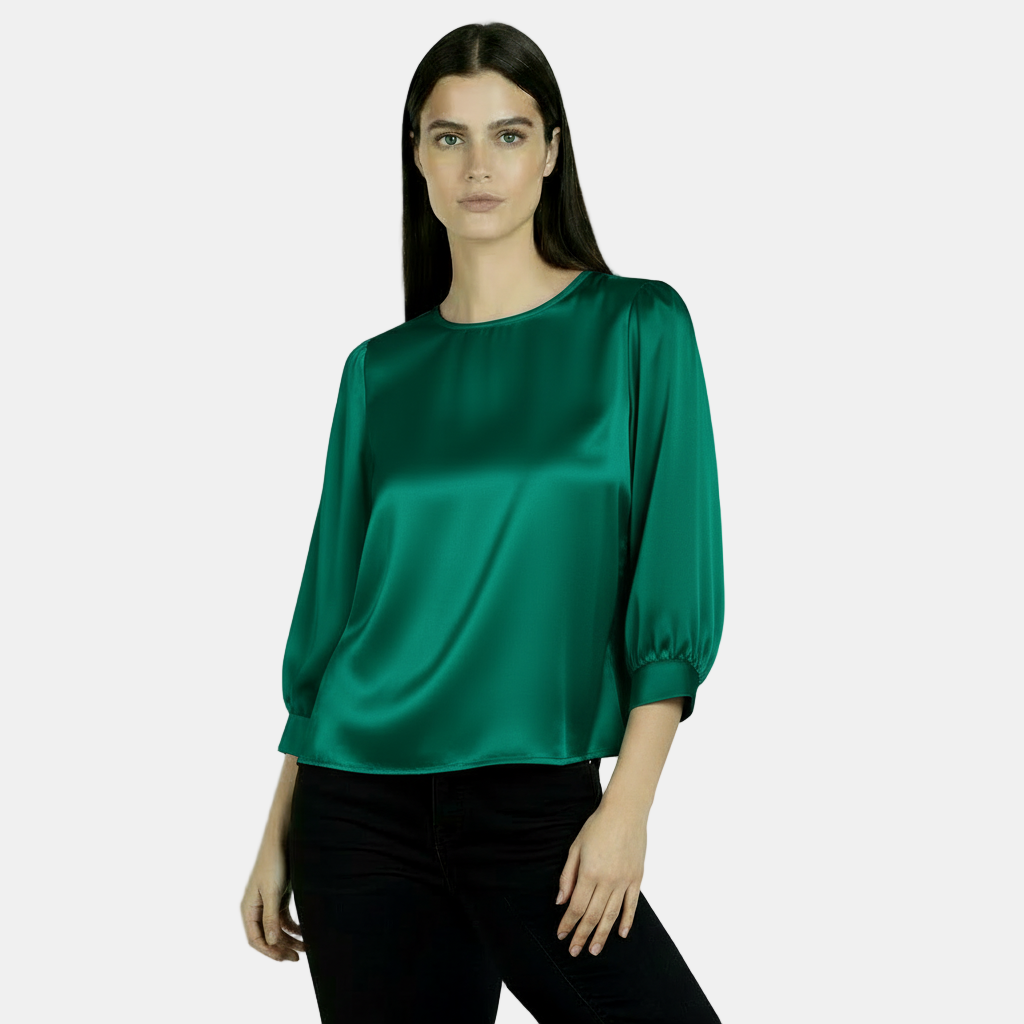 Blusa de Seda Satinada Para Mujer, Manga Corta - Camiseta Básica