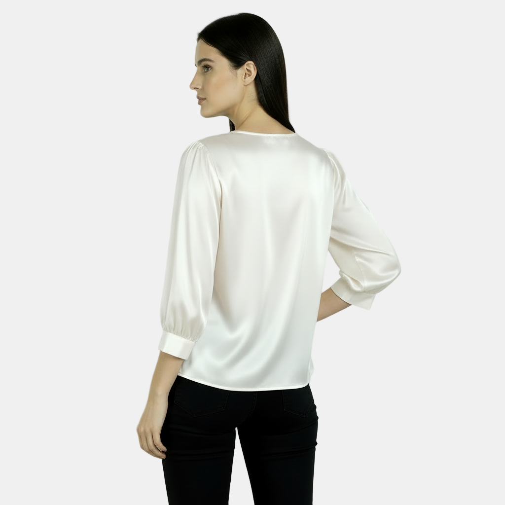 Blusa de Seda Satinada Para Mujer, Manga Corta - Camiseta Básica
