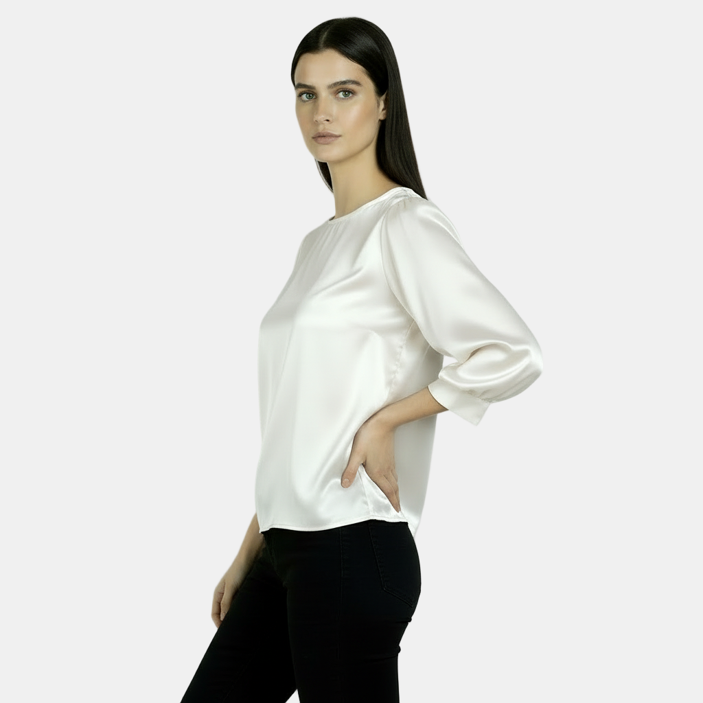 Blusa de Seda Satinada Para Mujer, Manga Corta - Camiseta Básica