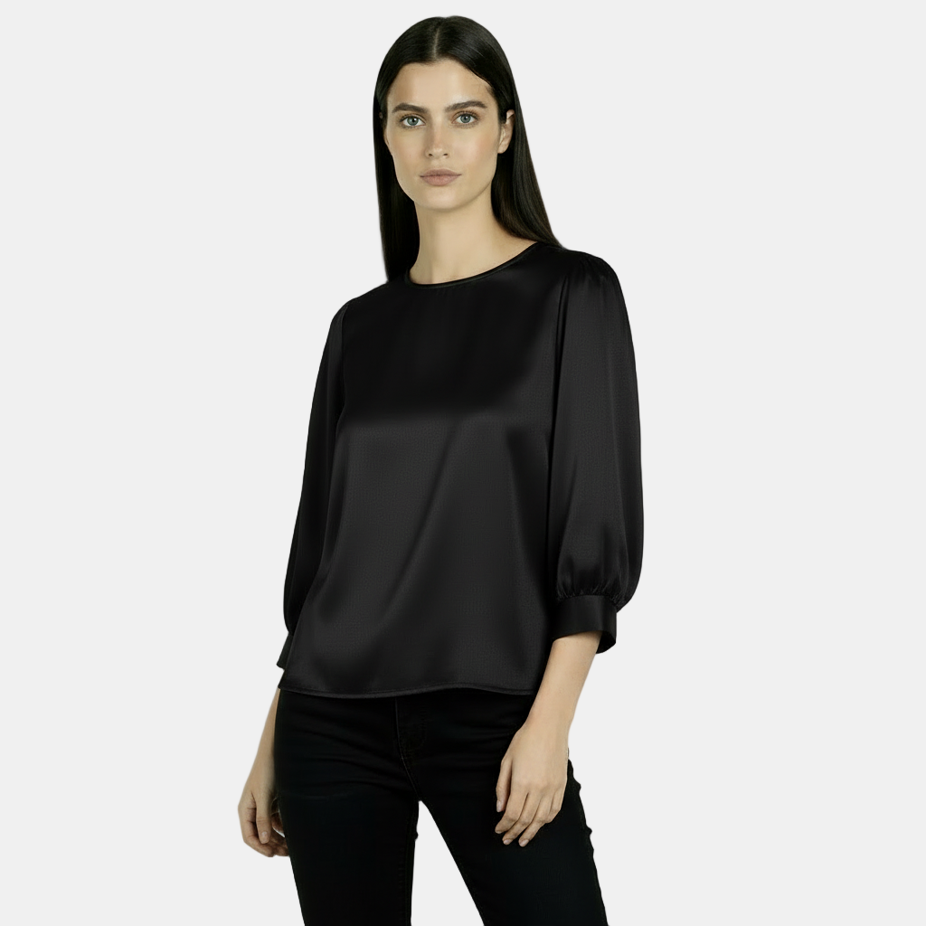 Blusa de Seda Satinada Para Mujer, Manga Corta - Camiseta Básica