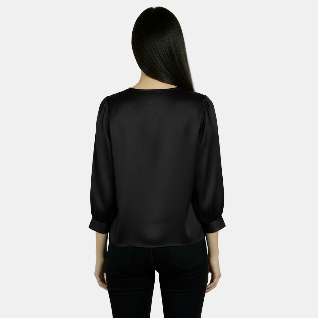 Blusa de Seda Satinada Para Mujer, Manga Corta - Camiseta Básica