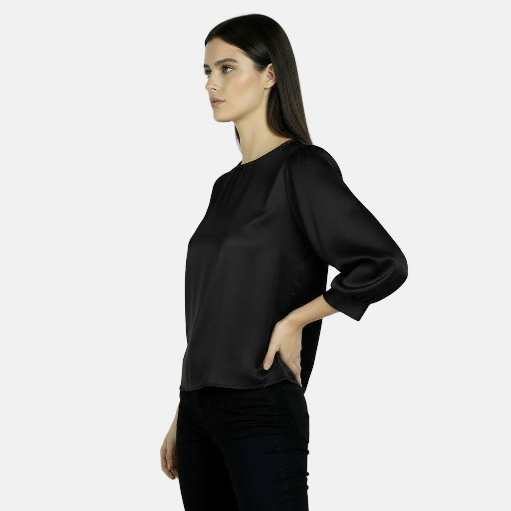 Blusa de Seda Satinada Para Mujer, Manga Corta - Camiseta Básica