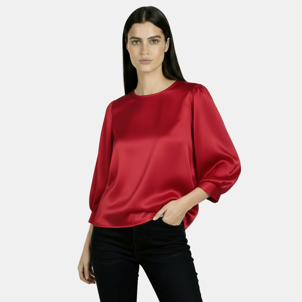 Blusa de Seda Satinada Para Mujer, Manga Corta - Camiseta Básica
